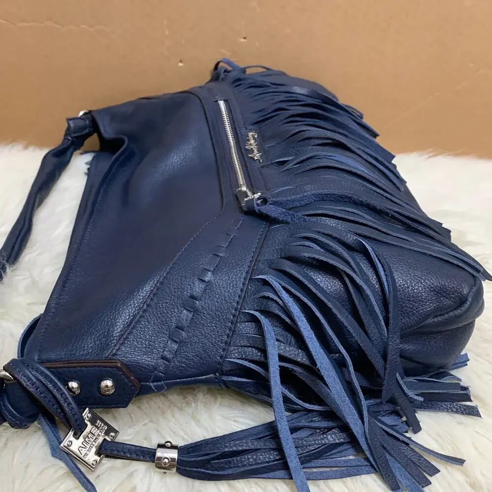 AIMEE KESTENBERG Large Blue Fringed Leather LULU Hobo NWOT
